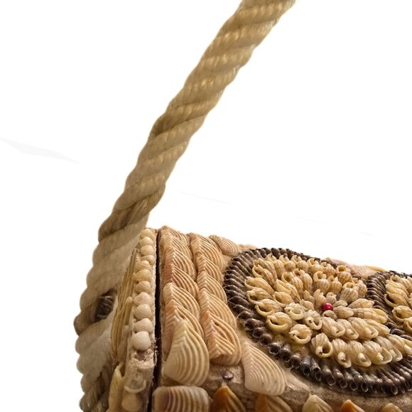 Vintage Handmade Wood & Seashell Purse OOAK Beach Retro Boho Handbag - Picture 5 of 14